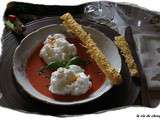 Oeufs a la neige sur coulis de tomates