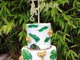 Gateau anniversaire baby jungle - blanc vert et or