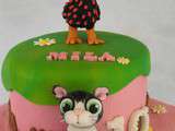 Gateau d'anniversaire decoration poule et petit chat