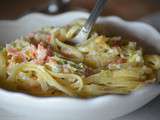 Linguines aux poireaux et saumon fumé