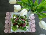 Salade de jeunes pousses aux œufs de caille et magret de canard séché