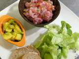 Tartare et Thon et Saumon Fumé aux Goyaviers (ou Fraises), Rougail Avocat