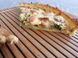 Tarte aux Crevettes, sur Lit de Pesto de Fanes de Carottes, Noisettes et Fêta