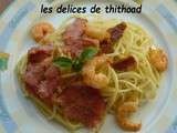 Spaguettis aux crevettes et bacon