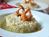 Risotto au fenouil émulsion orange basilic et crevettes