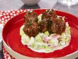 Boulettes de boeuf au Comté et fondue de poireaux au bacon