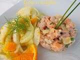 Tartare de truite aux amandes & salade de fenouil-clementine