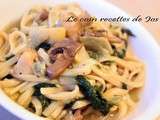 Fettuccines aux épinards et artichauts en un plat