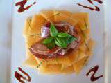 Carpaccio de melon au sirop de Banyuls et à la coppa