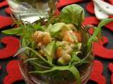 Tartare de crevettes au citron vert, avocat et mesclun