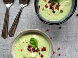 Velouté glacé de concombre, avocat et basilic