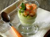 Verrine de mousse de fèves à la pomme verte et aux crevettes