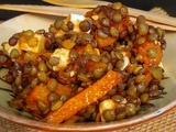 Salade de Lentilles vertes, Patate douce rôtie et Feta végétale