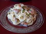 Spaghettis aux crevettes et moules