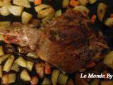 Gigot d'agneau au thym romarin accompagner de carotte pommes de terre