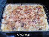 Gratin de pâtes au poulet, bacon et fromage