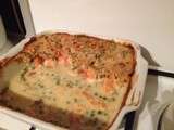 Gratin de crevettes, petits pois et carottes