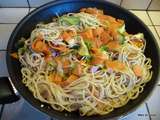 Wok de spaghettis aux légumes