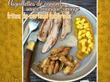 Aiguillettes de canard sauce mangue orange frites de cerfeuil tubéreux