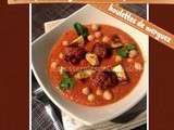 Soupe aubergine tomate pois chiches boulettes de merguez