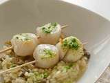 Risotto aux champignons et brochettes de Saint-Jacques