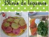 Blinis de légumes (petits pois, betteraves, carottes)