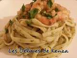 Linguine au Pesto-Crevettes-Pignon de pin