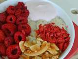 Porridge vanille, fruits rouges et chips de noix de coco