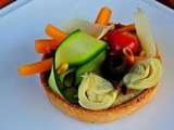 Tartelette sablée au caviar d'aubergine et jardinière de légumes