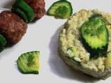 Risotto crémeux aux courgettes & brochettes de boulettes de porc épicées