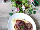 Entrecôte sauce échalote au vin rouge & polenta crémeuse au parmesan