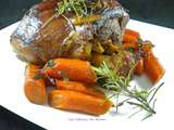 Gigot d’agneau confit au miel, carottes et romarin