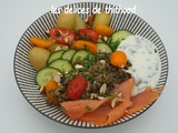 Assiette composée au saumon fumé et lentilles