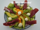 Salade au melon, avocat, coppa et mozzarella