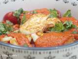 Salade de tomates au halloumi et coulis de poivrons