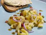 Salade de pommes de terre et tartine grillée de maquereau à la moutarde