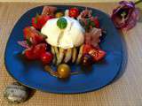 Burrata sur lit d'asperges, tomates et jambon sec