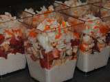 Verrines mousse de thon, tomates et surimi