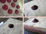 Entremets chocolat blanc, fruits rouges et pistache