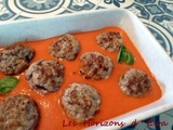 Boulettes de canard/veau , sauce poivron/fraise