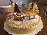 Gâteau de Savoie, crème pâtissière pralin & poires (Décor Noël)