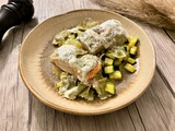 Papillotes de saumon aux courgettes, ravioles et curry