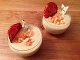 Velouté de pommes de terre au bleu, crevettes cocktail et chorizo