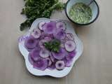 Carpaccio de radis violet vinaigrette à l'oeuf dur