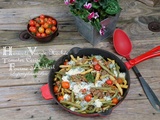 Haricots à la viande hachée, tomates cerise et fourme d'Ambert