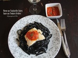 Morue aux tagliatelles noires sauce aux tomates séchées