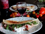 Piadine à la burrata, mortadelle de Bologne et tomates confites