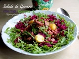 Salade de gésiers confits, chou rouge et roquette