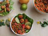 Salade de lentilles carottes et pamplemousse, croquettes de féta au miel et aux herbes