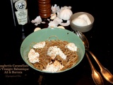 Spaghettis caramélisés au vinaigre balsamique, ail et burrata